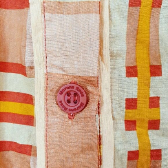 NEW Morena Rosa Orange Plaid Long Sleeve Button Down Blouse Size Medium - Picture 6 of 8